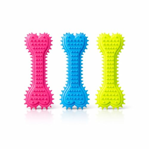 ATKIN BROTHERS Dog Chew Toys Dog Toys Dumbbell Dog Toy Puppy Chew Indestructible Pets Boredom Breaker for Dogs Dental Dog Chew Bones Teething Gentle Graduate Non Toxic Rubber Assorted Color (1 Count)