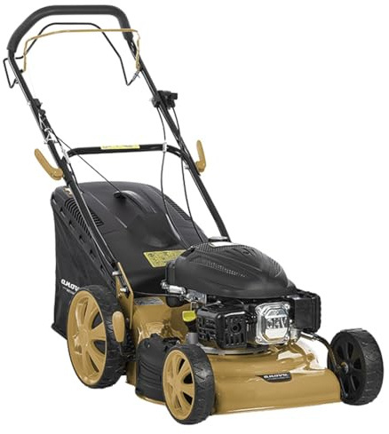 BRICOGARDEN - Cortacésped Gasolina 4T | 3,2 HP - 2,4 KW | 135 CC | 35 KG | Ancho Corte 46 CM | Alturas 25-75 MM (10 POS) | para Mantenimiento de Césped en Jardines y Zonas Verdes | Arranque Manual