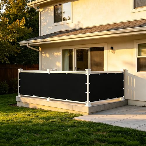 XUEHMIN Pantalla Privacidad Balcón 40 x 550 cm Wind and UV Protection, Waterproof Protección de Privacidad con Fascetta, Corde per Balcone, Negro