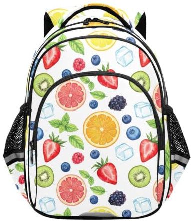 RPLIFE Ryggsäck för barn, akvarell frukt vit ryggsäck grundskola, Akvarell frukt vit, 17 Inch, Klassisk | Elegant tryckt design, unisex barnryggsäckar, åldrarna 6-12