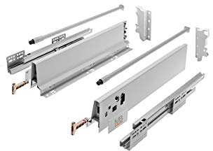 GTV - Sistema di Cassetti Modern Box, Set Guide Scorrevoli per Cassetti, Set di Cassetti, Portata fino a 40 kg, Sincronizzazione del Percorso Delle Guide, L=500mm H=146 mm, Grigio