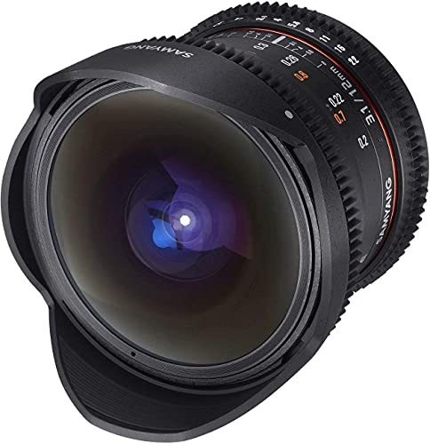 Samyang F1312101101 - Objetivo para vídeo VDSLR para Canon EF (Distancia Focal Fija 12mm, Apertura T3.1-22 ED AS NCS, Ojo de pez), Negro