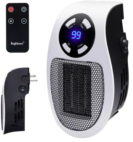 Brightown Wall Plug In Heater 450W, Portable Outlet Heater with Remote, Clear LED Display, Small Wall Heaters for Indoor Use with Adjustable Thermostat and 12H Timer for Bathroom Room Office