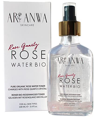 Premium Upcycled Rosenwasser Spray in Glasflasche mit Rosenquarz - Reines Bio Rosenwasser - Reinigt porentief, erfrischt & verleiht strahlendes Hautbild | Alkoholfreies Gesichtwasser