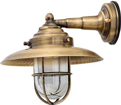 Licht-Erlebnisse Wandleuchte Außen Messing Glas IP43 Haustür Maritim wetterfest KAVALA Terrassenlampe Hoflampe Haus