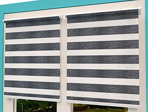 TROYAHOME® Doppelrollo Klemmfix Ohne Bohren Duo Rollo Fenster Rollo Easyfix (Dunkel Grau, 80 x 150 cm (Stoffbreite 77 cm)