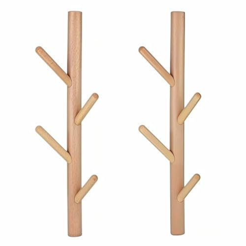 VAWNKUKN Coat Rack 2 pack-Wall Mounted Hat Rack Coat Hooks-Sturdy Wooden Coat Rack Stand-Entryway Hall Tree Coat Tree with Solid Base for Hat,Clothes,Purse,Scarves,Handbags,Umbrella(Nature)