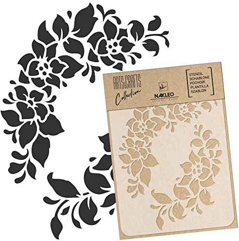 NAKLEO Pochoir pour Peinture Artisanat A3 30x42cm, Modèle en Plastique, Réutilisable, Fleurs Cadre Floral, DIY Bricolage Scrapbooking Décoration a Peindre, Mur Sol Bois Tissu Meuble