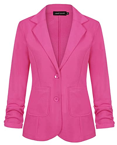MINTLIMIT Women Office Casual Blazer Jacket with Pockets Slim Fit Two Button,R-Rose Pink,XXL