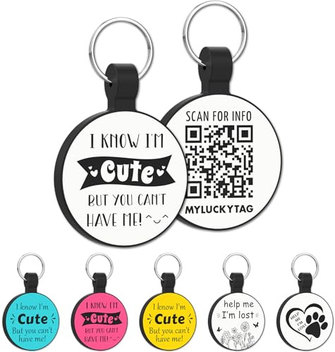 MYLUCKYTAG QR Code Silicone Pet ID Tag, Online Profile, Location Alert Email, Digital Tag, Quiet and Durable Dog Collar Tag, Engraved for Cats and Dogs