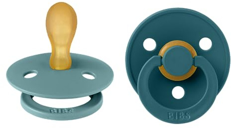 BIBS Colour Symmetrical Soother 2-Pack, BPA Free Dummy Pacifier, Symmetrical Nipple. Natural Rubber Latex, Made in Denmark, Size 2 (6-18 Months), Island Sea/Forest Lake