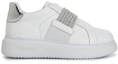 CAFèNOIR - Sneakers in Pelle con Fascia Strass, da Donna, Colore Bianco, Taglia 39
