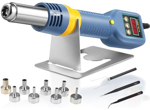 TLBZK Heißluft Rework Station, 8018 220V Tragbare SMD Lötstation Heißluftpistole Digitale Temperaturanzeige mit Düsen Pinzette, °C/°F Umrechnung
