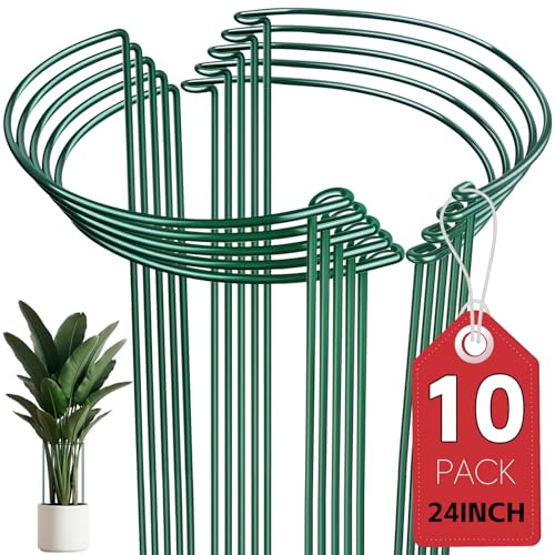 Thealyn Garden Plant Supports 25 cm.W x 61 cm.H Metal Plant Support Stakes(10-Pack) Metal Peony Supports for Outdoor Indoor Plants,Plant Supports for Peony,Hydrangea,Rose,Vines,Tomato