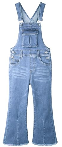 KIDSCOOL SPACE Salopette évasée en Denim pour Filles, Salopette en Jean avec Poches à Talons Profonds en Accordéon 3D, 10