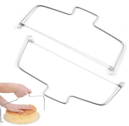 YWKJDDM Tortenbodenschneider, 2 Stücke Tortenschneider, Edelstahl Tortenteiler mit Höhenverstellbarem Schneiddraht Kuchenschneider für Haushalt Bäckerei und Dessertläden (32cm)