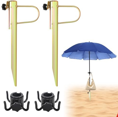 Lot de 2 supports de parasol galvanisés - Diamètre : 25-38 mm - Pour pelouse, plage, pelouse - Piquet de terre - Support de parasol - Ancrage au sol - Piquet de pelouse