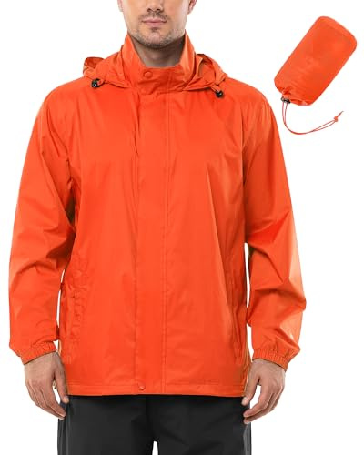 Outdoor Ventures Men's Waterproof Jackets Lightweight Windproof Raincoat | Packable Rain Jacket, Outdoor Hiking Windbreaker Jacket, Stand-Up Collar, Hood Stowable, Breathable, Cycling, Fishing