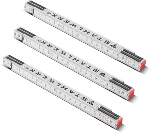 STAHLWERK Metro plegable juego de 3 unidades de 1 metro de precisión de madera | Metro | Escala | Cinta métrica | Metro con números métricos fáciles de leer