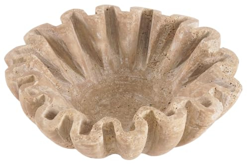 SPESHSTONES Ciotola decorativa smerlata in travertino da 15,2 cm, per tavolo da pranzo e tavolino da caffè, ciotola in pietra per ingresso, ciotola per frutta scanalata per bancone della cucina