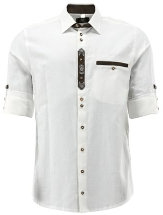 OS Trachten Langarm Trachtenhemd mit Haifischkragen Fesudo, Größe:45/46, Farbe:weiß