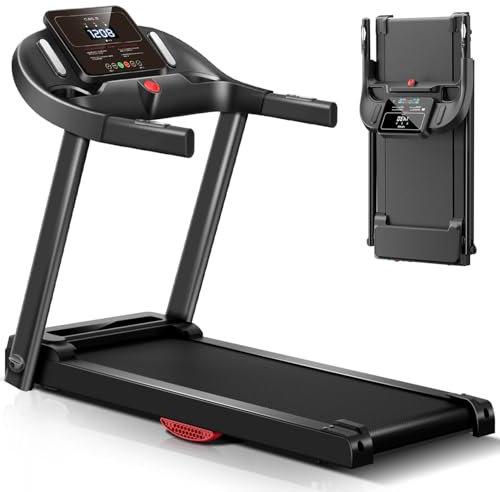 UMAY Treadmills for Home, 3.0HP Quiet Brushless Folding Treadmill with Heart Rate Sensor, Dual Cushion System, 14KM/H, Holder for Cup & Phone