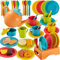 AOLEVA Kinderküche Zubehör Teeservice Kinder, 44PCS Puppengeschirr Spielküche Zubehör Geschirr Teeservice Spielzeug für 3+ Jahre