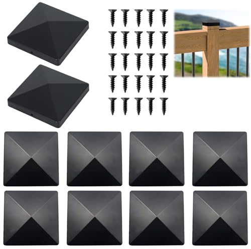 Fence Post Cap, 10 Pcs Sturdy Waterproof Plastic Deck Post Caps, Caps for Wooden Posts with 20 Pcs Screws Fits for Fences Pillars Railings Steel Pipes Profiles (Black)