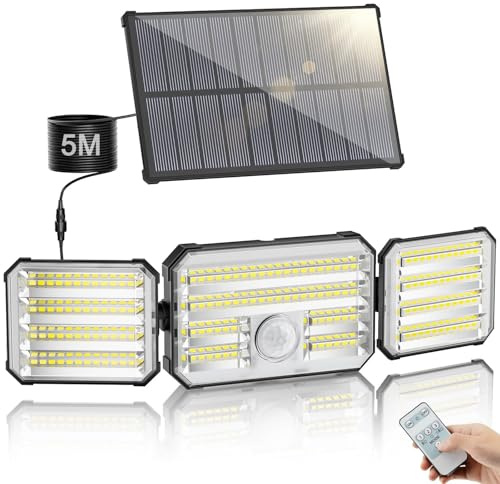 Giliwosy Lampe Solaire Extérieur avec Détecteur de Mouvement, Lumière Solaire Extérieur avec Télécommande 4 Modes 7000K 2000mAh IP67 Étanche, 1 Pièce