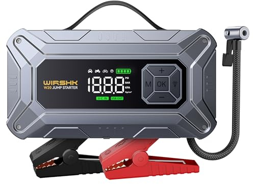 Jump Starter Power Pack with Air Compressor, 8000A 150PSI Portable Car Battery Booster (8.0L Petrol/10L Diesel), 12V Car Jump Starter Power Bank with Jump Leads, LCD Screen, 2 LED Light