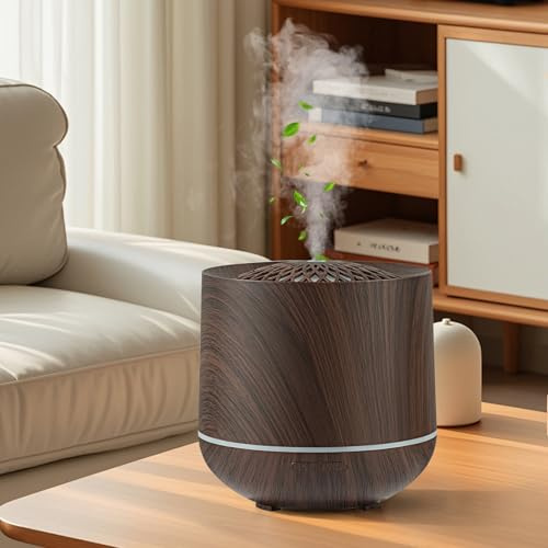 Diffuseur D'huiles Essentielles, 300ml Humidificateur d'air, Diffuseur D'aromathérapie, Humidification Silencieuse, Humidificateur À Brume Froide pour Chambre, Bureau, Maison, Yoga, Design Bois Foncé