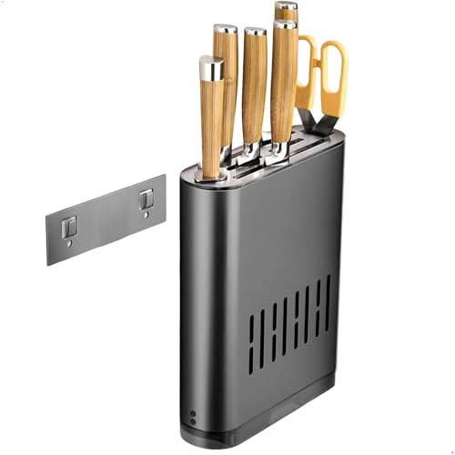 Ceppo Coltelli da Cucina in Alluminio con Vassoio di Scarico, Portacoltelli da Cucina Muro o da Banco, Ceppo Coltelli Moderno Smontabile, Porta Coltelli e Posate 22x16x5cm