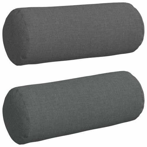 vidaXL Cojines Bolster 2 pcs Gris Oscuro Ø 15 x 40 cm Tela, Cojines cilíndricos cómodos, Fundas Removibles, almohadones Decorativos, Multiusos para Sala y decoración del hogar