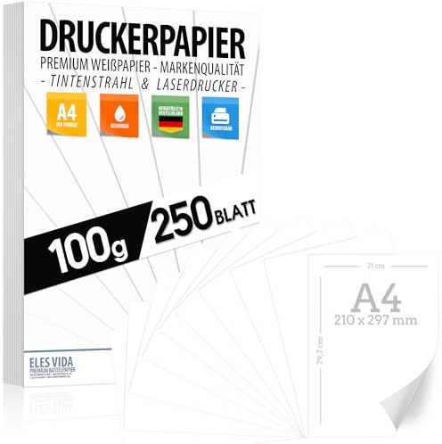 Skrivarpapper a4 100 g vitt – 250 ark – premiumpapper rent vitt – skrivarpapper tjock tjocklek – kopieringspapper, laserskrivare och bläckstråleskrivare, universitet, ansökan, kontor och