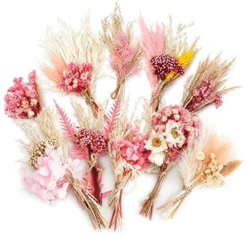 10 Mini Ramos de Flores Secas Rosa Flores Secas Naturales para Manualidades Ramo de Flores Secas para Decoración Cajas de Regalo Marcos Boda Cumpleaños Estilo Boho