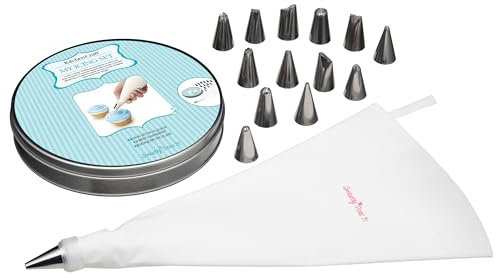 KitchenCraft Sweetly Does It Piping Bag and Nozzles in Storage Tin, 16 Piece Cake Decorating Gift Set