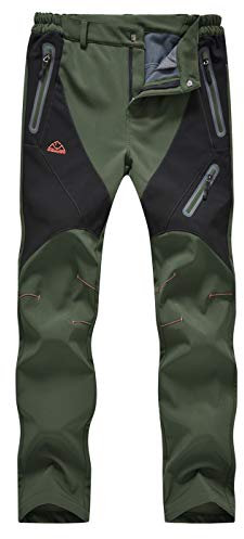 donhobo Damen Gefüttert Winterhose Wasserdicht Winddicht Atmungsaktiv Warm Verdickte Softshellhose Frühling Herbst Wanderhose Outdoorhose Grün 2XL