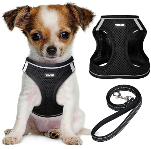 YIMEIS Dog Harness and Leash Set, No Pull Soft Mesh Pet Harness, Reflective Adjustable Puppy Vest for Small Medium Large Dogs, Cats (Black, X-Small (Pack of 1))