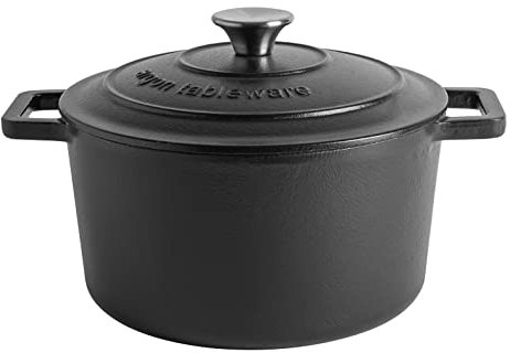 Argon Tableware 4.5L Round Cast Iron Casserole Dish with Self-Basting Lid - Matte Black - Induction Hob Cooking 4.75QT Dutch Oven Bread Baking Serving Roasting Stew Stock Pot Pan