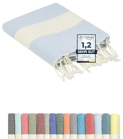 Strandhandduk bomull 100x200 cm Extra stor, bärbar & sandfri | hamam turkiska strandhanddukar | Fouta Handduk: Holiday Essentials kvinnor + män, pool Strandtillbehör solstolshanddukar