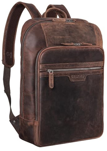 STILORD 'Malik' Large Work Backpack Leather Laptop Backpack 15.6 inch Business Rucksack Vintage Shoulder Bag College Backpack XL in Genuine Leather, Colour:Zamora - Brown