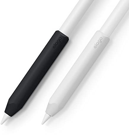 elago Hållare för Alla Apple Pencil-Modeller | Mjuk Silikonhållare, Magnetisk Laddning och Dubbeltryck (2 Par) (Svart och Vit)