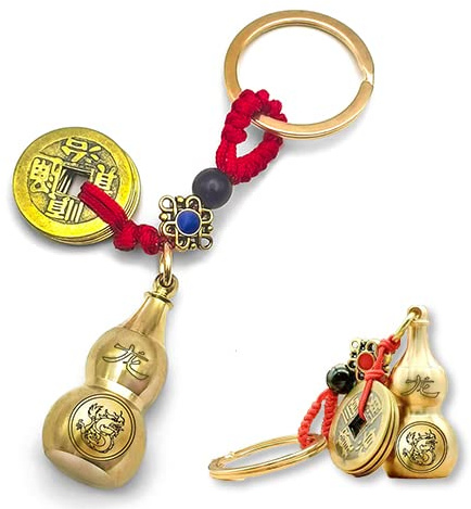 Adorinno 12 Zodiac Feng Shui Gourd Keychain - Brass Gourd, Lucky Coin, Bring Good Luck and Wealth, Chinese Style Decorative Pendant, Suitable for Collecting and Gifting(Dragon)