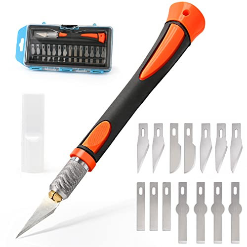 EHDIS Cuter Manualidades Set 15 Piezas, Kit De 1 Asas Y 14 Cuchillas De Repuesto, Bisturi Manualidades, Cutter Precision, Para Arte, Pasatiempos, álbumes de Recortes y Esculturas, Naranja