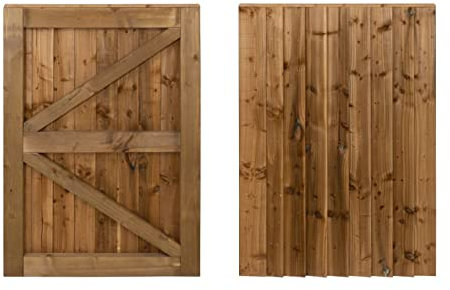 Featheredge Wooden Garden and Side Gates, Fully Framed and Capped (v2)(H-1200, W-1450, Brown Finish)
