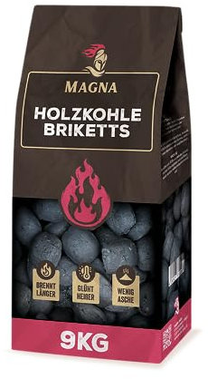 Magna Premium Holzkohlebriketts - 9 KG - Grillbriketts, Grillketts, Briketts - für Holzkohle-Grill, Smoker, Grill, Kohlegrill, Dutch Oven…