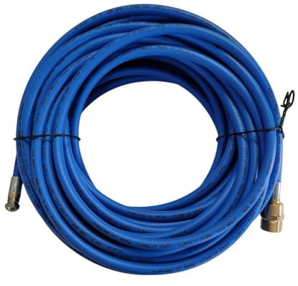 Tuyau de nettoyage de canalisations bleu compatible avec nettoyeur haute pression Kränzle de différentes longueurs M22 x 1,5 AG avec 4 buses RR, 3 à l'arrière et 1 avant, pression maximale 200 bar (20
