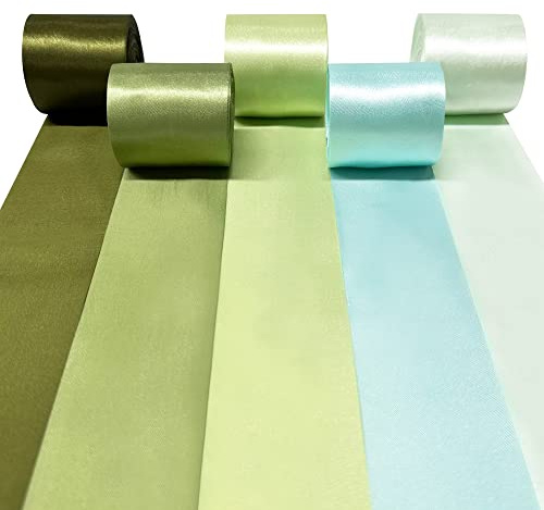 60M Sage Green Satin Ribbon 50mm Wide Ombre Dusty Green Aqua Fabric Ribbons Large Silk Satin Hanging Streamer Garland for Gift Wrapping Crafts DIY Sewing Hair Bow Birthday Wedding Party Backdrop Decor