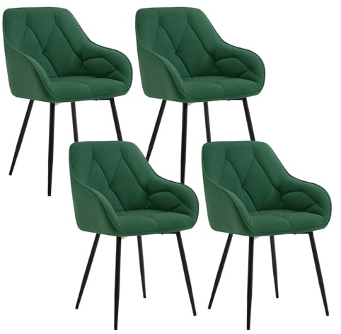 WOLTU Dining Chairs Set of 4, Upholstered Ergonomic Chairs, Dark Green | With Backrest, Armrests, Metal Legs for Kitchen Living Room Bedroom Lounge Office Dressing Room, Velvet