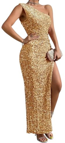 shownicer Robe de Soirée Longue Femme sans Manches Dos Nu Couleur Unie Robe Maxi Bretelles Cocktail Party Dress A Or L